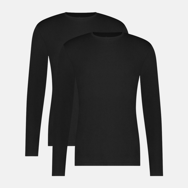 Ralph Bambus Langarm-T-Shirt mit Rundhalsausschnitt - schwarz 2er Pack