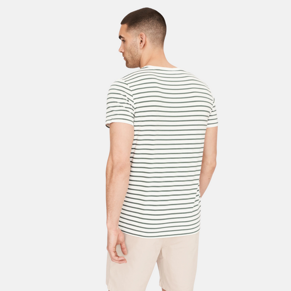 Grün/weiß gestreiftes Bambus-T-Shirt mit Rundhalsausschnitt
