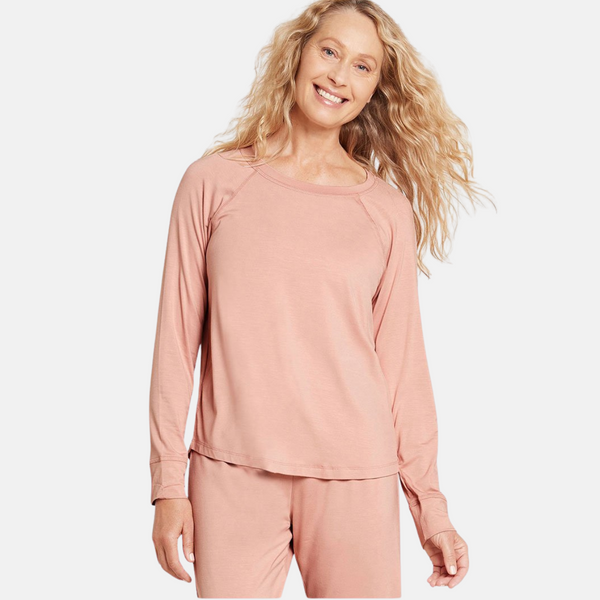 Rosa langärmeliges Raglan-Bambus-Lounge-T-Shirt