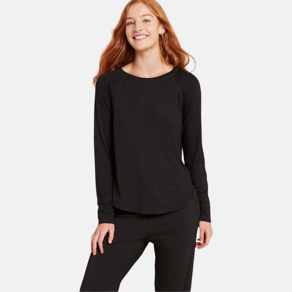 Schwarzes langärmeliges Raglan-Bambus-Lounge-T-Shirt