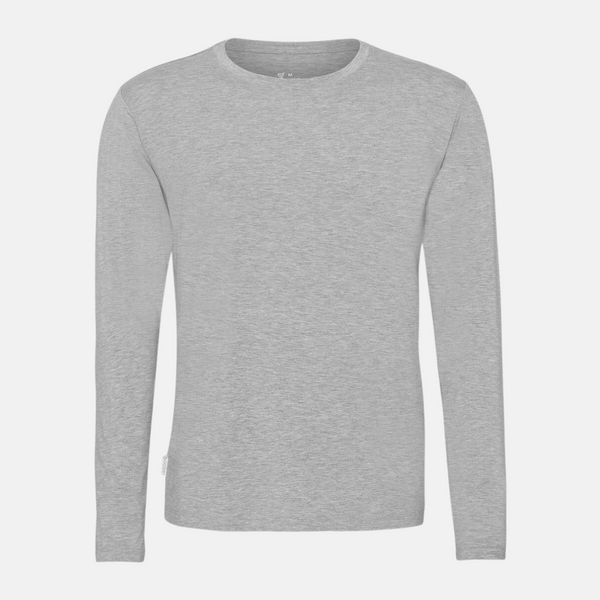 Hellgraues Bambus-T-Shirt mit Rundhalsausschnitt und langen Ärmeln