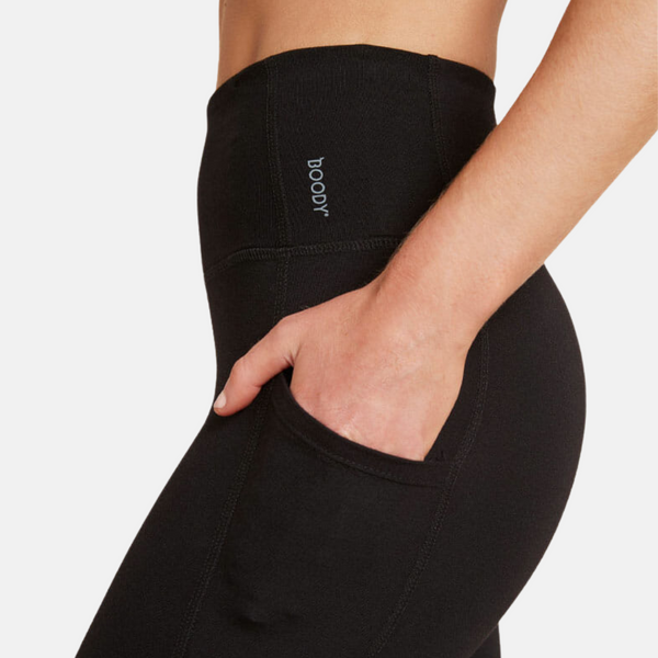 Schwarze Bambus-3/4-Trainingsstrumpfhose mit hoher Taille