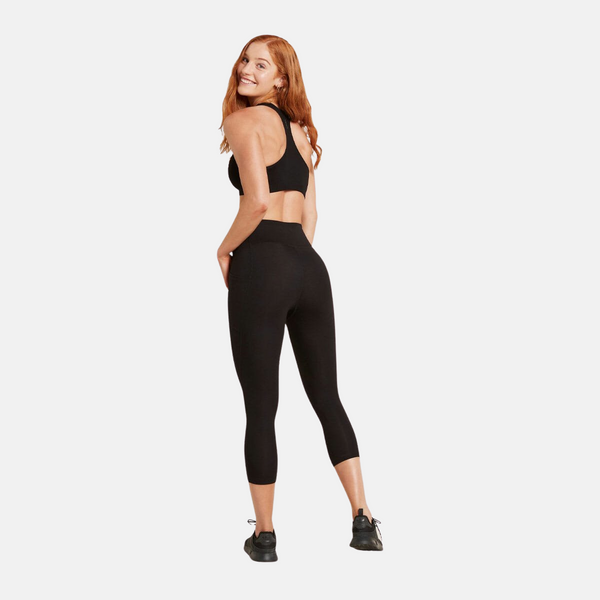 Schwarze Bambus-3/4-Trainingsstrumpfhose mit hoher Taille