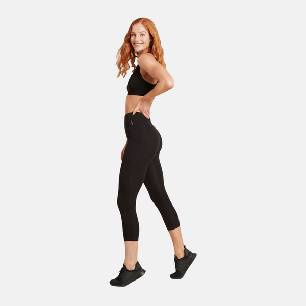 Schwarze Bambus-3/4-Trainingsstrumpfhose mit hoher Taille