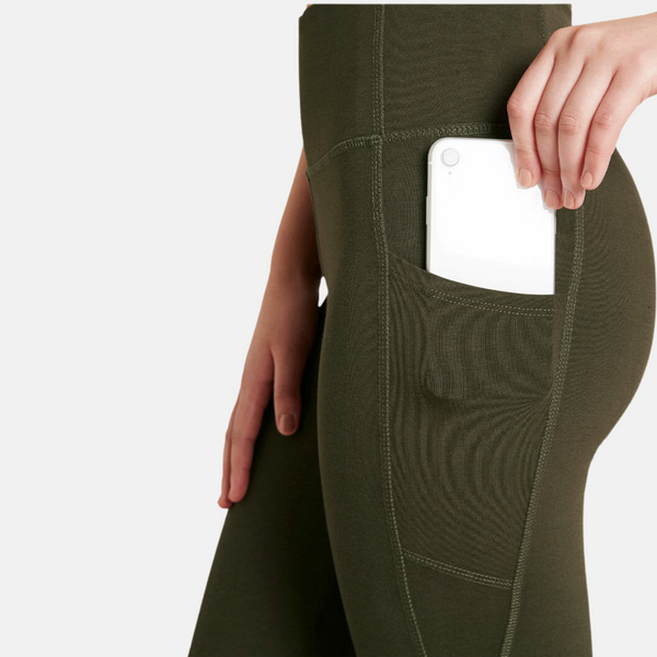 Olivgrüne Trainingsstrumpfhose aus Bambus mit hoher Taille