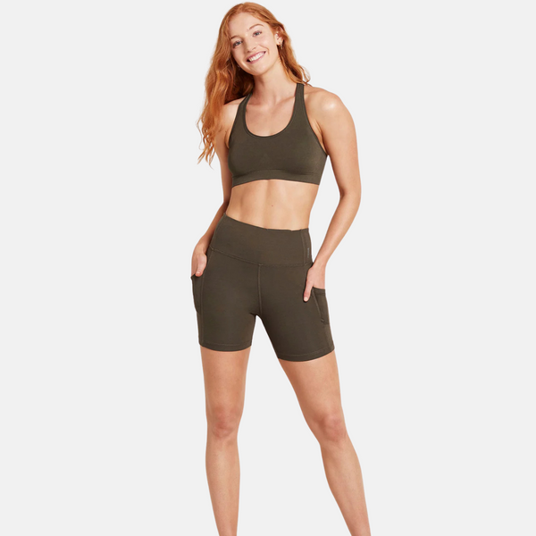 Olivgrüne Bambus-Trainingsshorts mit hoher Taille 5"