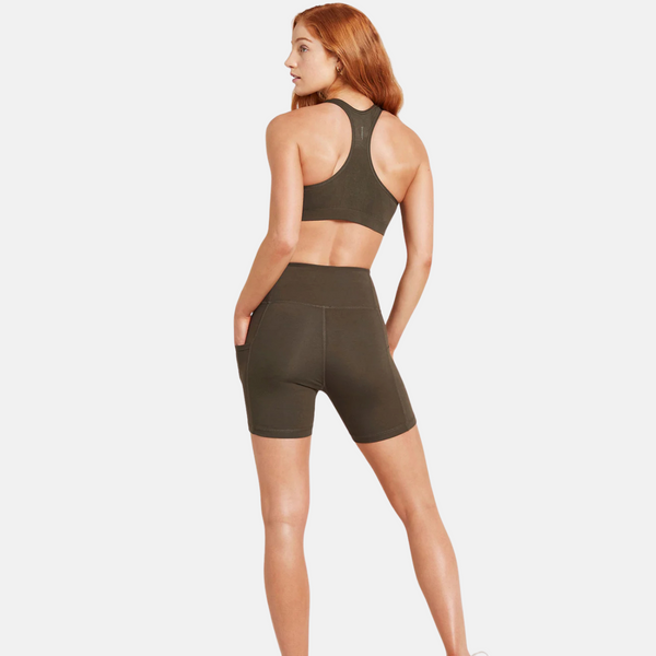Olivgrüne Bambus-Trainingsshorts mit hoher Taille 5"