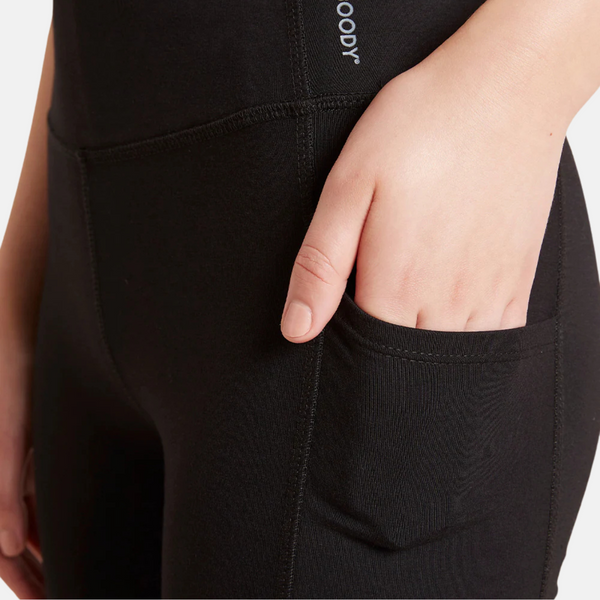 Schwarze Bambus-Trainingsshorts mit hoher Taille 5"