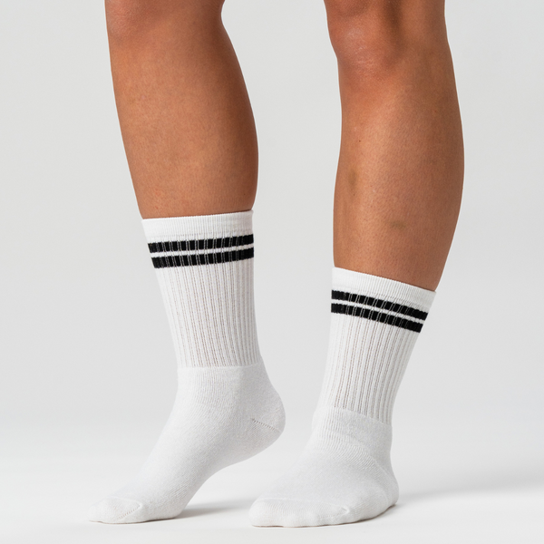6 Paar Bambus-Tennissocken weiß mit schwarzen Streifen/navy mit weißen Streifen
