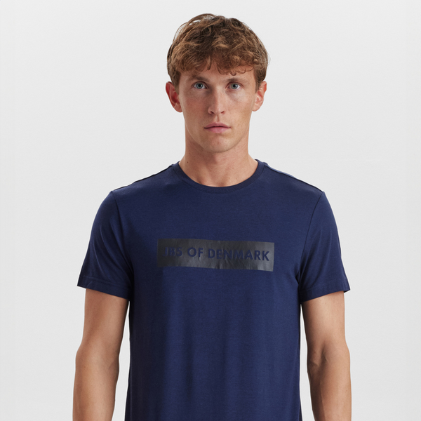 Marineblaues Bambus-T-Shirt mit Rundhalsausschnitt und Aufdruck