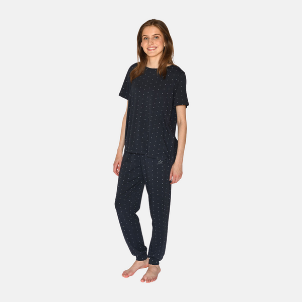 Betty Bambus Nacht Hose navy mit Tupfen