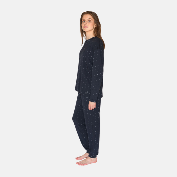 Britt Langarm-Bambus-Nachthemd navy mit Punkten
