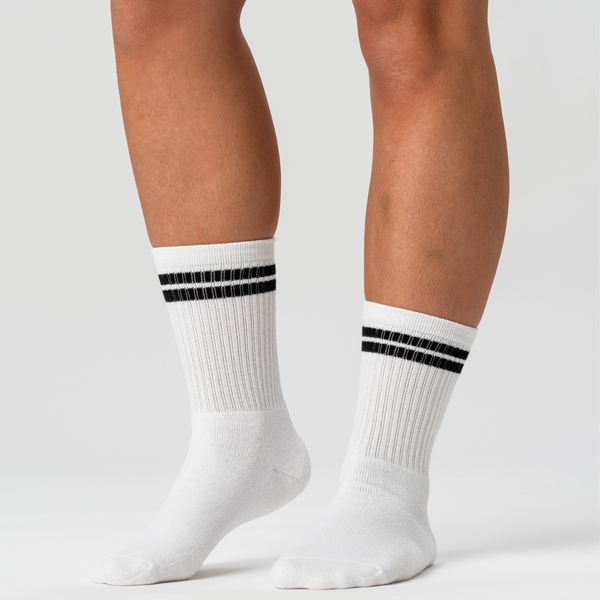 3 Paar weiße Tennissocken aus Bambus mit schwarzen Streifen