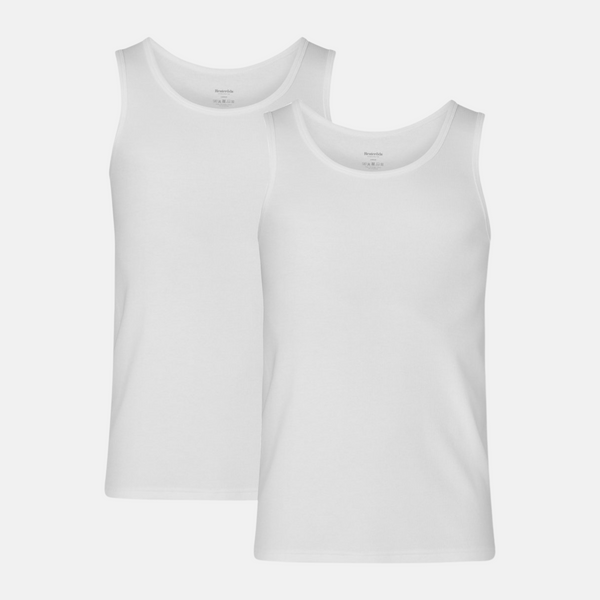 2 weiße gerippte Tanktops aus Bambus