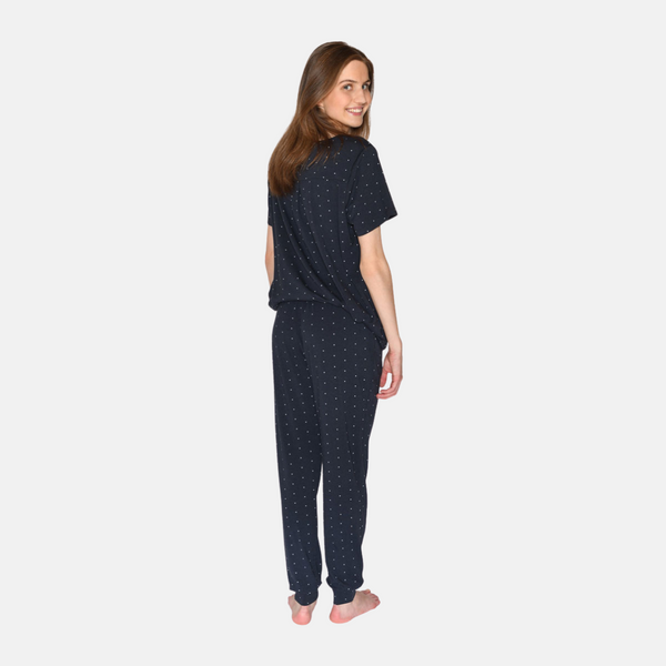 Bea Kurzarm-Bambus-T-Shirt navy mit Tupfen