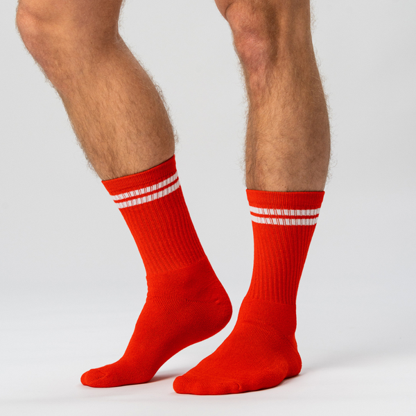 3 Paar rote Tennissocken aus Bambus mit weißen Streifen