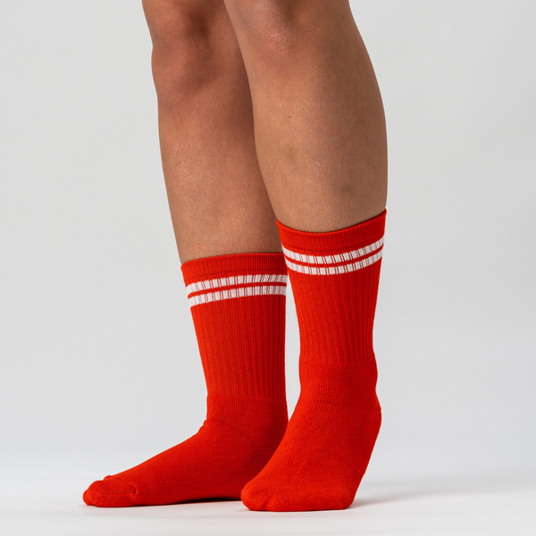 3 Paar rote Tennissocken aus Bambus mit weißen Streifen
