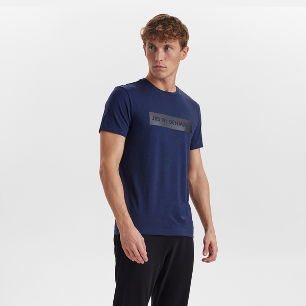 Marineblaues Bambus-T-Shirt mit Rundhalsausschnitt und Aufdruck