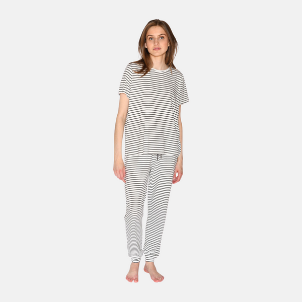Bea Kurzarm-Bambus-T-Shirt weiß grau gestreift