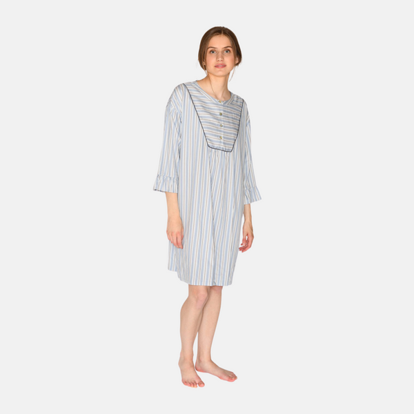 Nora bamboo Nachthemd - blau, weiß und grau gestreift