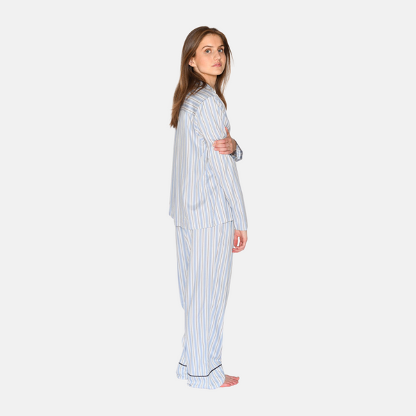 Amalie Bambus-Nachthemd - blau, weiß und grau gestreift