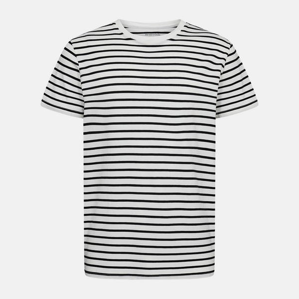 Schwarz-weiß gestreiftes Bambus-T-Shirt mit Rundhalsausschnitt