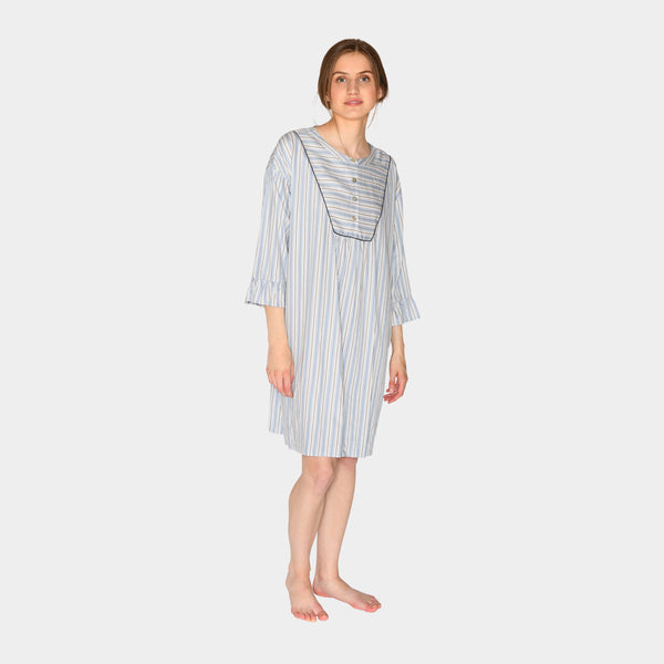Nora bamboo Nachthemd - blau, weiß und grau gestreift