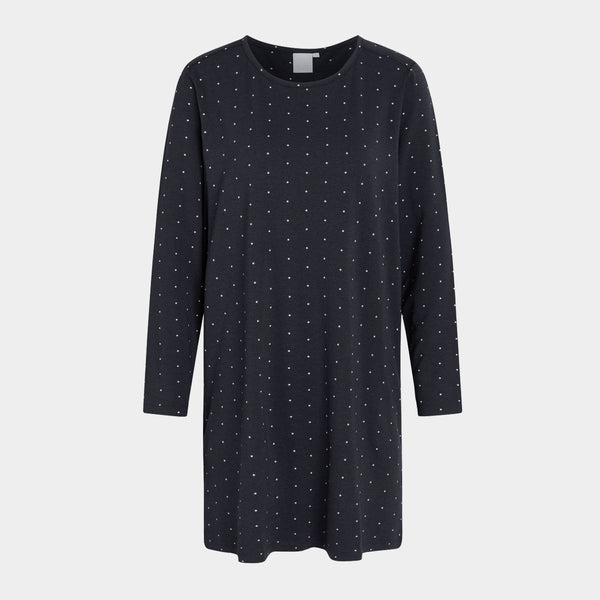 Bea long-sleeved bamboo nightgown navy with dots