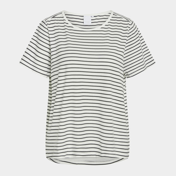 Bea Kurzarm-Bambus-T-Shirt weiß grau gestreift