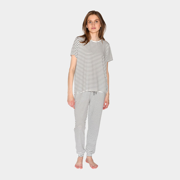 Bea Kurzarm-Bambus-T-Shirt weiß grau gestreift