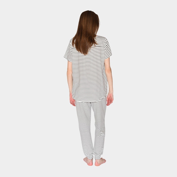 Bea Kurzarm-Bambus-T-Shirt weiß grau gestreift