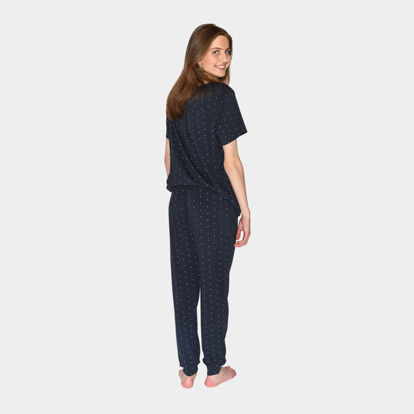 Bea short-sleeved bamboo T-shirt navy with dots
