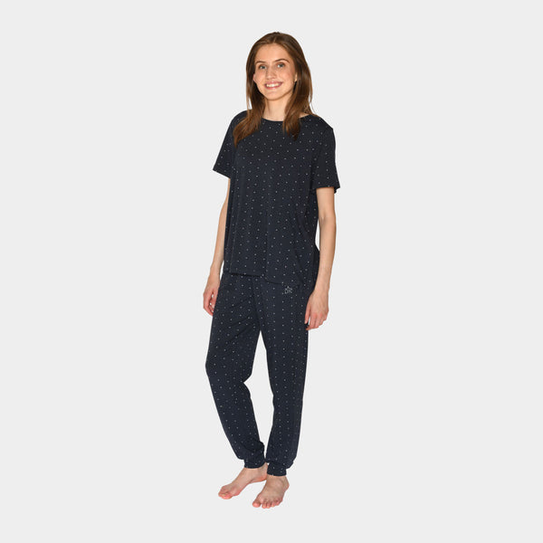 Bea short-sleeved bamboo T-shirt navy with dots