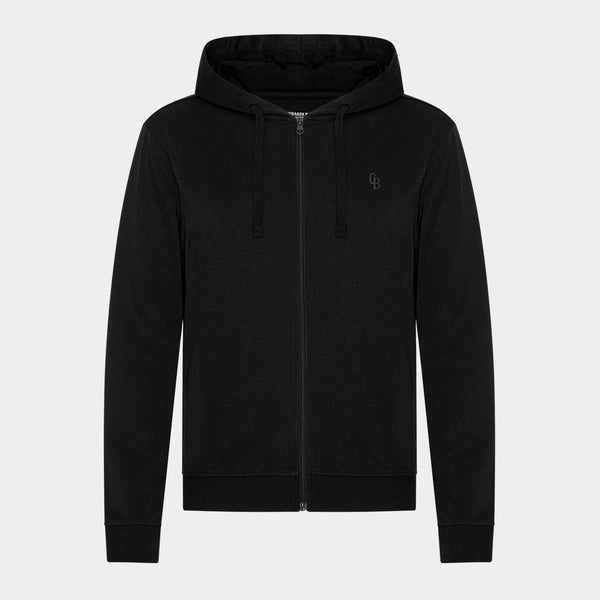 Schwarzer Bambus-Kapuzenpullover mit Reißverschluss