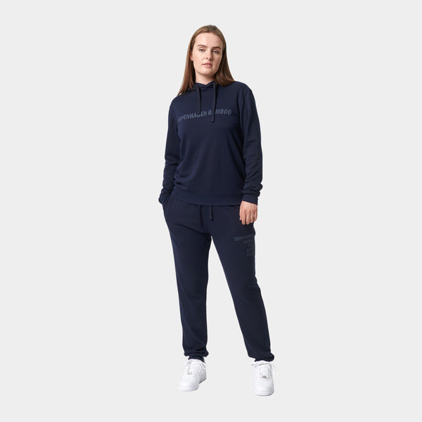 Marineblauer Bambus-Kapuzen-Jogginganzug mit Logo