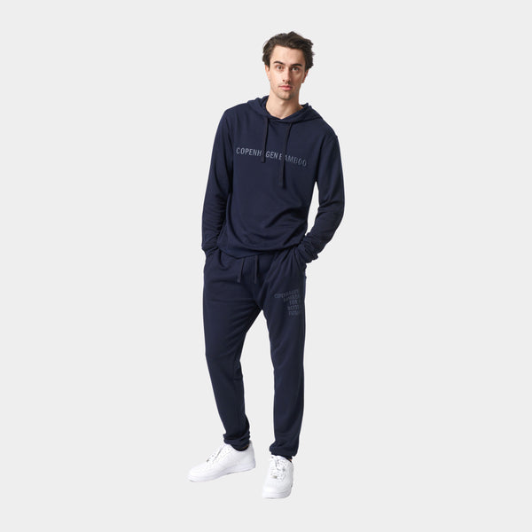 Marineblauer Bambus-Kapuzen-Jogginganzug mit Logo