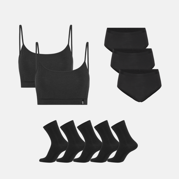Bamboo Pack - BH & Maxi-Slips & Strümpfe - Schwarz