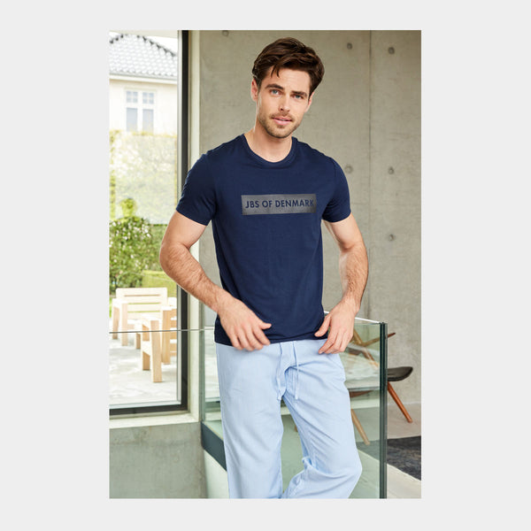 Navy blue crew neck bamboo T-shirt with print
