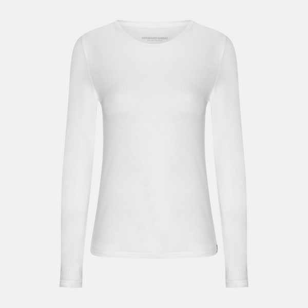 Weißes langärmeliges Bambus-T-Shirt
