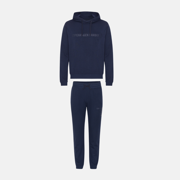 Marineblauer Bambus-Kapuzen-Jogginganzug mit Logo