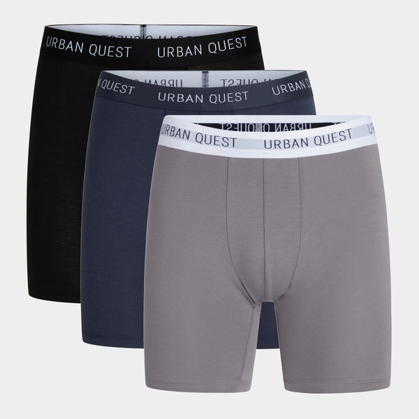 Bambus-Unterhosen mit langen Beinen - 3er-Pack - schwarz/navy/grau