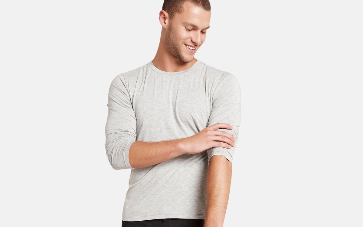 Bambus langærmet T-shirt til herre – Grå langærmet bambus T-shirt