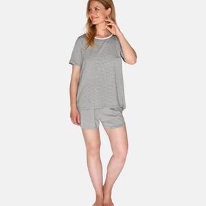 Stribet bambus T-shirt i gråmeleret