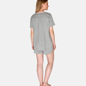 Stribet bambus T-shirt i gråmeleret