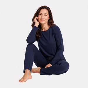 Nina Blå langærmet pyjamassæt fra Bamboo Basics